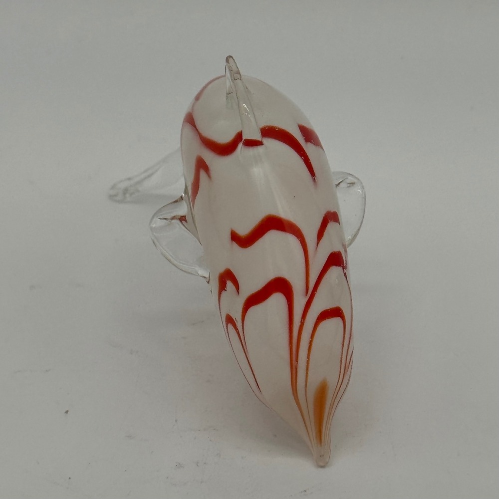 Vintage Hand Blown Art Glass Dolphin Figurine Orange Red Ribbon Paperweight 4.5"